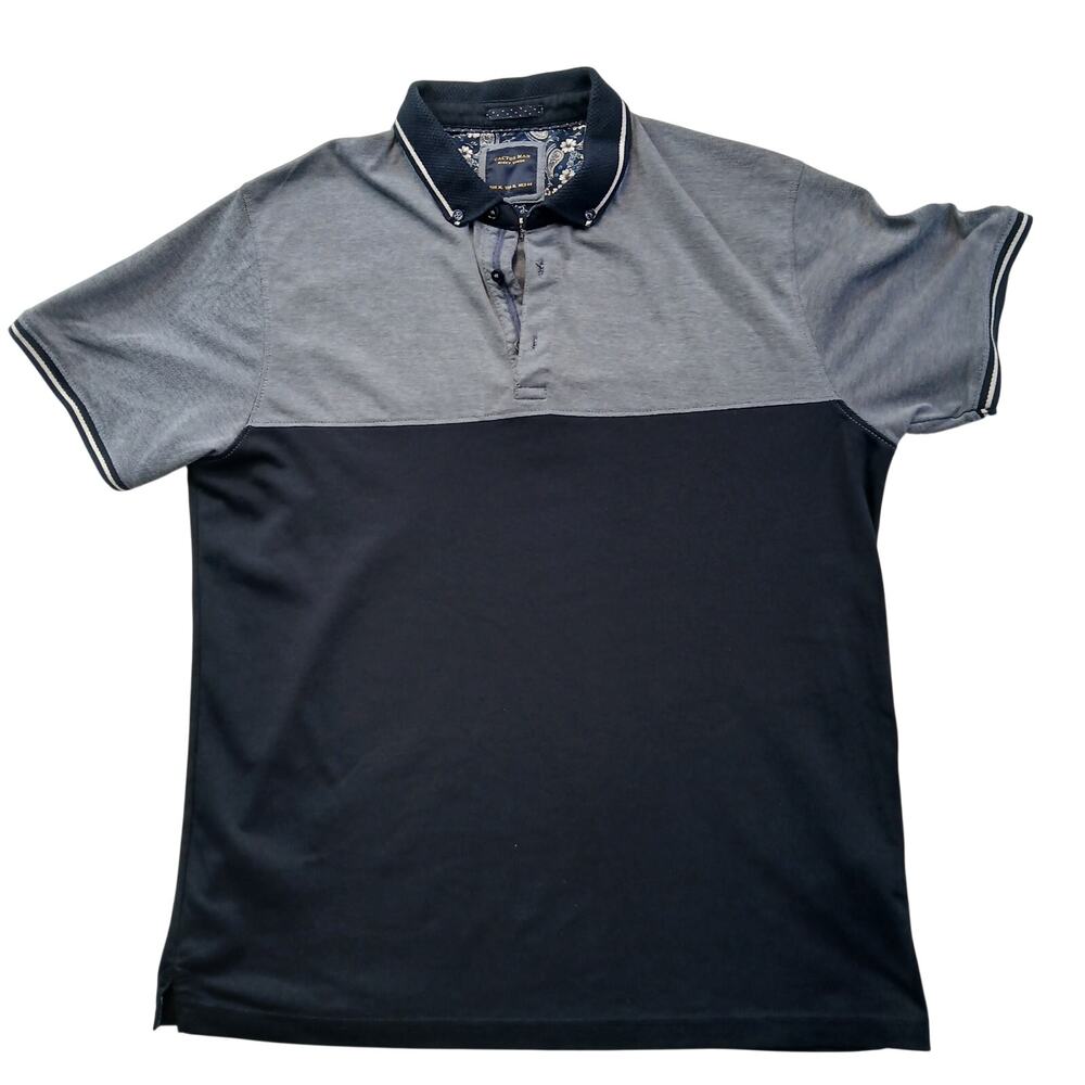 Cactus Man Mens Size XL Colorblock Short Sleeve Polo Shirt Cotton Navy